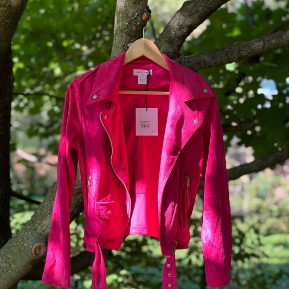 Noize Hot Pink Vegan Suede Moto Jacket - Picture 2 of 9